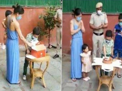 Delhi police surprise Mary Kom with a cake on her younger son Prince's birthday | केक लेकर मैरी कॉम के घर पहुंची दिल्ली पुलिस, मनाया उनके बेटे का 7वां जन्मदिन