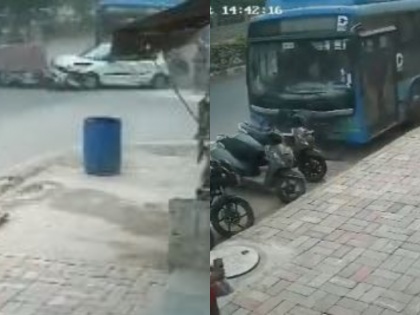 Watch DTC bus crushes car and bike one person dies | Watch: डीटीसी बस ने कार और बाइक को रौंदा, एक व्यक्ति की हुई मृत्यु