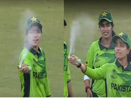 INDW vs PAKW: Pakistani captain Fatima Sana uses bug spray mid-match to deal with insects, VIDEO | INDW vs PAKW: ऐसा क्या हुआ कि भारत के खिलाफ मैच के बीच कीटनाशक छिड़कने लगी पाकिस्तान की कप्तान फातिमा सना? VIDEO