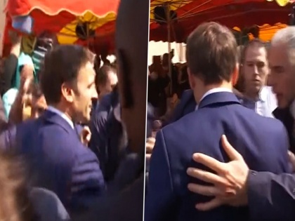 viral Video shows how Tomatoes thrown France President Emmanuel Macron attacked when he visit first time public after victory paris | Video: फ्रांस के राष्ट्रपति इमैनुएल मैक्रों पर फेंका गया टमाटर, जीत के बाद जनता के बीच पहली बार जाने के दौरान हुआ हमला