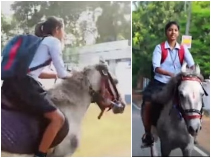 A girl going to school for 10th exam on a horse ride in thrissur Kerala, video gone viral | केरल में घोड़े पर सवार होकर स्कूल जा रही लड़की का वीडियो वायरल, हिम्मत की दाद दे रहे लोग
