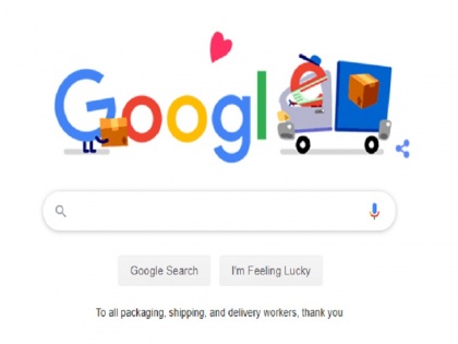 Google doodle for 15th april amid coronavirus to thank packaging, shipping and delivery workers | Google Doodle: पैकेजिंग और डिलिवरी वर्कर्स को समर्पित है आज का गूगल डूडल, कोरोना से लड़ाई में मददगार लोगों को कहा धन्यवाद