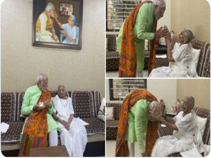 PM narendra Modi's shawl worth 1 lakh 35 thousand? Questions raises on social media | पीएम मोदी ने मां से मुलाकात के वक्त क्या ओढ़ी थी 1 लाख 35 हजार की शॉल? सोशल मीडिया पर उठे सवाल