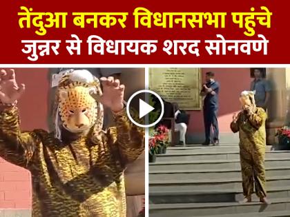 Junnar MLA Sharad Sonawane dressed as a leopard reaches Maharashtra Assembly, video goes viral | VIDEO: तेंदुआ बनकर महाराष्ट्र विधानसभा पहुंचे जुन्नर से विधायक शरद सोनवणे, वायरल हुआ वीडियो