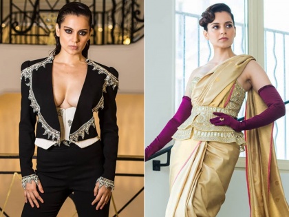 Kangana Ranaut hot bold look at Cannes FIlm Festival 2019 in royal saree, black suit stunned fans, click for more details | Cannes Film Festival में कंगना के लुक को इन डिज़ाइनर ने बनाया रॉयल, हेयरस्टाइल और आई मेकअप पर हुई खास मेहनत