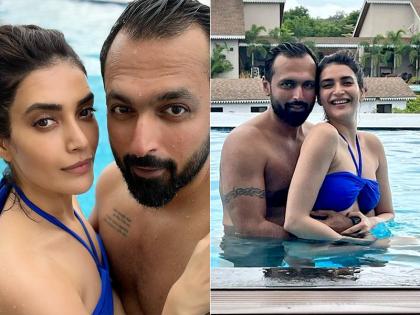 Karishma Tanna: पति संग पूल में रोमांटिक हुईं करिश्मा तन्ना, ब्लू स्विमवियर में शेयर की तस्वीरें