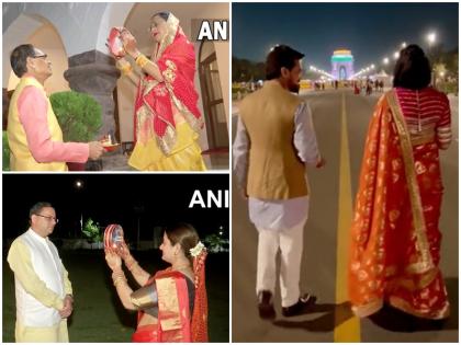 Anurag Thakur celebrated Karva Chauth with wife on kartvya Path shared video pictures of CM Shivraj Singh and Dhami also came | अनुराग ठाकुर ने पत्नी के साथ 'कर्तव्य पथ' पर मनाया करवा चौथ, साझा किया वीडियो, सीएम शिवराज सिंह और धामी की भी आईं तस्वीरें