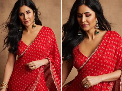 लाल रंगाच्या साडीमध्ये मध्ये स्टनिंग दिसतेय Katrina Kaif, चाहते झाले तिच्या देसी लूकवर फिदा