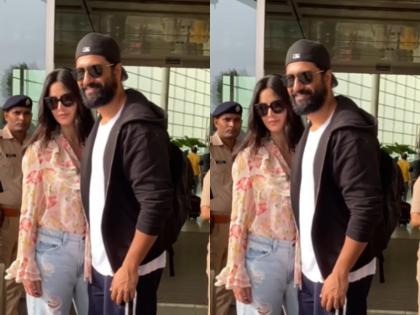Katrina Kaif and Vicky Kaushal reached Mumbai airport a day before the birthday the actress was seen holding her husband's hand | बर्थडे से एक दिन पहले कैटरीना कैफ और विक्की कौशल पहुंचे मुंबई एयरपोर्ट, पति का हाथ थामे दिखीं एक्ट्रेस