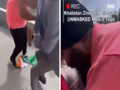 Khalistani supporter insults Indian flag New York stopped by Indian-origin people journalists | WATCH: न्यूयॉर्क में खालिस्तानी समर्थक ने तिंरगे का किया अपमान, भारतीय मूल के लोग और पत्रकार ने रोका Khalistani supporter insults Indian flag New York stopped by Indian-origin people journalists | WATCH: न्यूयॉर्क में खालिस्तानी समर्थक ने तिंरगे का किया अपमान, भारतीय मूल के लोग और पत्रकार ने रोका
