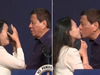 Duterte kiss during South Korea visit draws disgust | राष्ट्रपति ने स्टेज पर महिला वालेंटीयर को किया किस, उत्तेजित होकर चिल्लाती रही भीड़