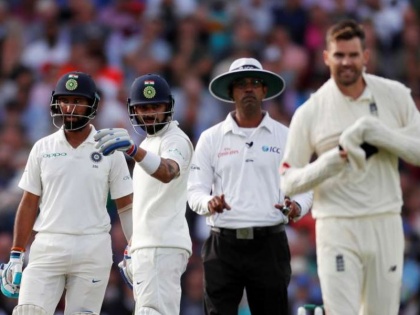 India vs England: James Anderson involved in heated exchange with Virat Kohli | Ind vs ENG: पांचवें टेस्ट में अंपायर से उलझे एंडरसन, फिर विराट कोहली से हुई तीखी बहस, ये थी वजह