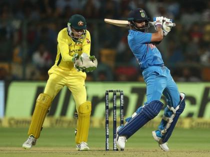 India vs Australia, 2nd T20I: hat-trick of sixes for Virat Kohli | IND vs AUS, 2nd T20I: कोहली ने लगाई छक्कों की हैट्रिक, डिविलियर्स को पछाड़ इस मामले में बने नंबर-2