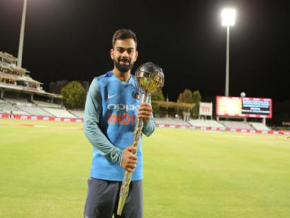 india vs south africa 3rd t20 icc gives test championship mace to virat kohli | Ind Vs SA: तीसरे टी20 के बाद ICC ने विराट कोहली को दी टेस्ट चैम्पियनशिप की गदा