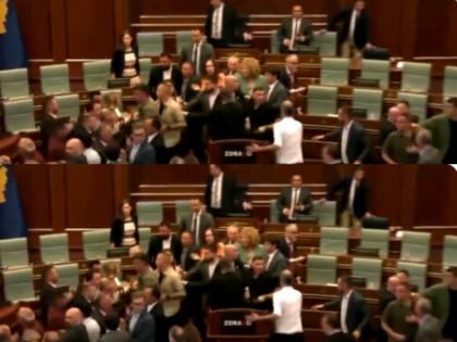 Uproar in Kosovo Parliament Leader of Opposition threw water on Prime Minister Albin Kurti after which MPs clashed | कोसोवो की संसद में हंगामा; पीएम एल्बिन कुर्ती पर पानी फेंके जाने के बाद आपस में भिड़े सांसद Uproar in Kosovo Parliament Leader of Opposition threw water on Prime Minister Albin Kurti after which MPs clashed | कोसोवो की संसद में हंगामा; पीएम एल्बिन कुर्ती पर पानी फेंके जाने के बाद आपस में भिड़े सांसद