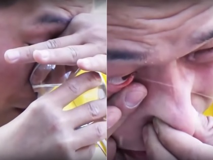 Kung Fu master from China inhales water and squirts it out from a tear gland in his eye for gardening Weird viral video | नाक से पानी पीकर आंखों से सींचता है पौधे, देखें कुंग फू मास्टर का वायरल वीडियो