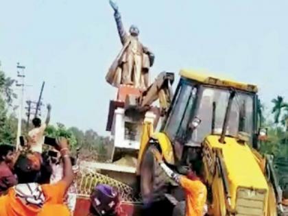 bjp supporters bulldoze Statue of Vladimir Lenin in Tripura after Assembly Elections 2018, left cpi angry | त्रिपुरा: बीजेपी कार्यकर्ताओं पर लेनिन की मूर्ति तोड़ने का आरोप, 3 दिन से जारी है हिंसा