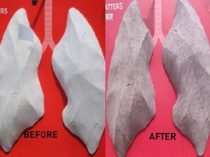 Delhi pollution leval : White coloured artificial lungs put up outside hospital turn black within 2 days | दिल्ली का प्रदूषण टेस्ट : अस्पताल के बाहर रखा सफेद 'नकली फेफड़ा' 48 घंटे में पड़ गया बिल्कुल काला