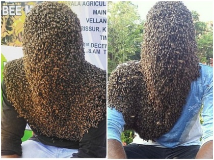 Kerala man Nature M S Longest Duration With Head Fully Covered With Bees record video viral | 24 साल के इस लड़के ने 4 घंटे तक अपने चेहरे पर बिठाईं 60 हजार मधुमक्खियां, बनाया वर्ल्ड रिकॉर्ड, देखें वायरल वीडियो