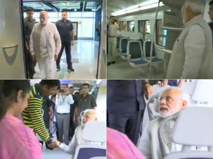 PM Narendra Modi rides metro from Dhaula Kuan to Dwarka | IICC की आधारशिला रखने के लिए मेट्रो की सवारी कर पहुंचे पीएम मोदी, धौला कुआं से द्वारका तक की यात्रा