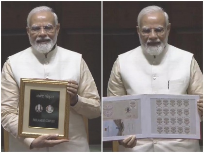 new parliament house PM Modi released special coins rs75 postage stamps pm speech | नई संसद के सदन में पीएम मोदी ने 75 रुपए के विशेष सिक्के और डाक टिकट जारी किए, कहा- यह सिर्फ भवन नहीं, 140 करोड़ भारतीयों की आकांक्षाओं का प्रतिबिंब है