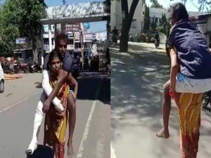 MP woman rani yadav carries injured husband on back to Shahdol SP office Watch heartbreaking video | VIDEO: घायल पति को कंधे पर बैठाकर महिला ने तय किया लंबा रास्ता, जानें एसपी कार्यालय तक पहुंचने के लिए पत्नी ने क्यों उठाया ऐसा कदम