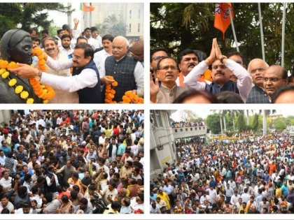 Negligence in Bhopal BJP office amid Corona virus outbreak, crowd gathered with leaders to celebrate, see viral photo | कोरोना वायरस के प्रकोप के बीच भोपाल BJP दफ्तर में लापरवाही, नेताओं के साथ इकट्ठा हुई भीड़ ने मनाया जश्न, देखें वायरल तस्वीरें