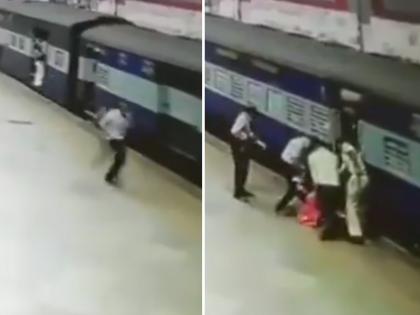 Mumbai woman falling from train rpf personnel save her life, viral video on social media | RPF के जवान ने जान पर खेलकर ट्रेन से कटने महिला से बचाया, वायरल हुआ वीडियो