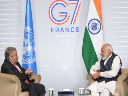 PM Narendra Modi meets António Guterres, Secretary-General of the United Nations, at G7 Summit in Biarritz | जम्मू-कश्मीर मुद्दे पर पीएम मोदी ने संयुक्त राष्ट्र प्रमुख के साथ 'सार्थक वार्ता' की