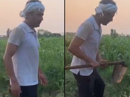 Nawazuddin Siddiqui spends his day farming at hometown watch video here | VIDEO: सोशल मीडिया पर वायरल नवाजुद्दीन सिद्दीकी का देसी अंदाज, सिर पर गमछा बांध खेतों में काम करते आए नजर