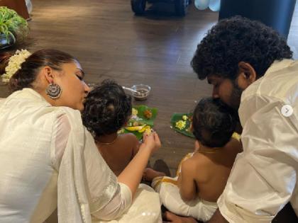Nayantara and husband Vignesh Shivan celebrated first Onam with both sons shared pictures in traditional avatar | दोनों बेटों संग नयनतारा और पति विग्नेश शिवन ने मनाया पहला ओणम, ट्रेडिशनल अवतार में शेयर की तस्वीरें