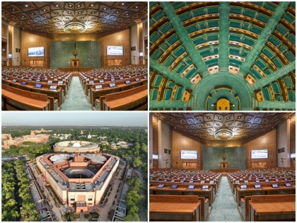new Parliament House Lok Sabha has been made peacock Rajya Sabha on lotus theme see new pictures | नए संसद भवन की खासियत, लोकसभा को मोर व राज्यसभा को कमल की थीम पर बनाया गया है, देखें नई तस्वीरें