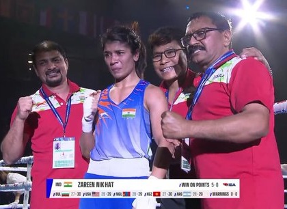 Women's World Boxing Championships Nikhat Zareen beats Thailand boxer Jitpong Jutamas in 52 Kg weight category win gold med | Women World Boxing Championship: मुक्केबाज निकहत जरीन ने रचा इतिहास, जिटपोंग जुटामस को 5-0 से हराकर बनीं विश्व चैंपियन