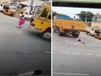 Video: Elderly woman still safe after hitting truck and passing over, watch viral video | Video: ट्रक के टक्कर मारने और ऊपर से गुजरने के बाद भी सुरक्षित बची बुजुर्ग महिला, देखें वायरल वीडियो