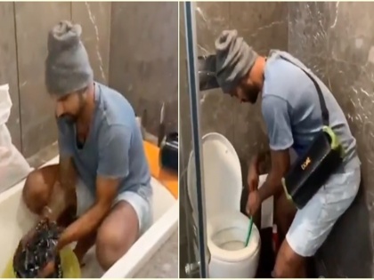 VIDEO: Washing clothes, cleaning washroom: Shikhar Dhawan shares video | VIDEO: आइसोलेशन में घर पर कपड़े धो रहे शिखर धवन, कर रहे टॉयलेट की सफाई