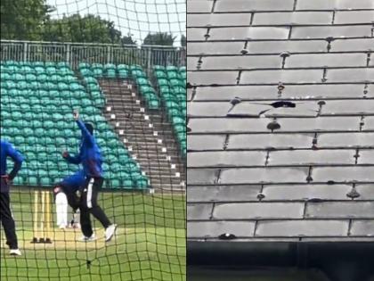 ENG vs IND 1st Test: Rishabh Pant's powerful hit during practice session creates a hole in the roof of the stadium | VIDEO | ENG vs IND 1st Test: अभ्यास सत्र के दौरान ऋषभ पंत के जोरदार हिट से स्टेडियम की छत पर हो गया छेद | VIDEO