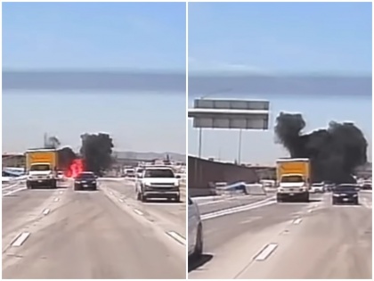 plane suddenly landed Corona freeway 91 in California huge collision with truck video surfaced | VIDEO: बीजी रोड पर अचानक लैंड किया प्लेन, ट्रक से हुई जबरदस्त टक्कर और फिर....सामने आया वीडियो