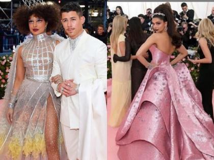 met gala 2019 crown for the queen priyanka chopra and deepika padukone | Met Gala 2019: पिंक कारपेट में प्रियंका चोपड़ा निक जोनस के साथ सबसे हटकर अंदाज में आईं नजर, दीपिका की भी देखें तस्वीरें