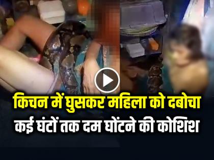 Python entered the kitchen and caught the woman video goes viral on social media | VIDEO: किचन में घुसकर महिला को दबोचा, कई घंटों तक दम घोंटने की कोशिश, देखें वायरल वीडियो Python entered the kitchen and caught the woman video goes viral on social media | VIDEO: किचन में घुसकर महिला को दबोचा, कई घंटों तक दम घोंटने की कोशिश, देखें वायरल वीडियो