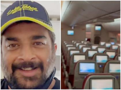 R Madhavan shares clips of empty airport and aircraft during journey he was only in Watch | 'जैसे भूत बंगले में हूं मैं', आर माधवन ने विमान में किया अकेले सफर, खाली प्लेन व एयरपोर्ट का शेयर किया वीडियो