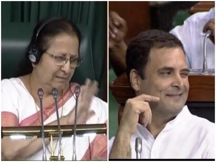 No confidence motion: loksabha speaker sumitra mahajan criticises rahul gandhi bihaviour | No confidence motion: सुमित्रा महाजन ने राहुल गांधी के व्यवहार पर उठाया सवाल, कहा- 'सदन में आंख चमकाना ठीक नहीं'