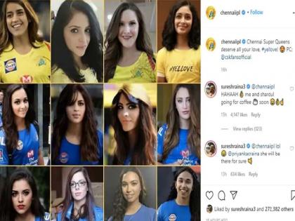 <a href='https://www.lokmatnews.in/topics/suresh-raina/'>सुरेश रैना</a> ने सीएसके की जेंडर स्वैप तस्वीर पर किया मजेदार कमेंट (Instagram)