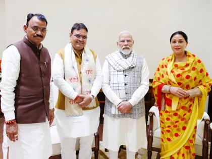 rajasthan cm Bhajanlal Sharma meet pm narendra modi Deputy Chief Minister Diya Kumari and Dr Premchand Bairwa also met shared photo and wrote | Bhajanlal Sharma: पीएम मोदी से मिले राजस्थान सीएम भजनलाल शर्मा, उपमुख्यमंत्री दीया कुमारी और बैरवा भी मिले, फोटो शेयर कर लिखा...