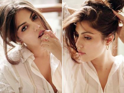 रिया चक्रवर्ती ने दिखाया ग्लैमरस अवतार, व्हाइट शर्ट पहने दिए किलर पोज, देखे तस्वीरे