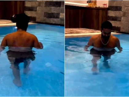 Rishabh Pant inside swimming pool shares first video after accident watch recovery process walk in pool Watch video | Rishabh Pant: फैंस के लिए खुशखबरी, हाथ में स्टिक लेकर पानी में उतरा धाकड़ खिलाड़ी, वीडियो देख होंगे इमोशनल