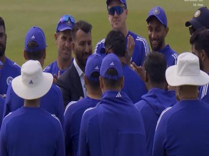 INDIA vs ENGLAND: Fans react as Cheteshwar Pujara hands over Test cap to Sai Sudarshan | INDIA vs ENGLAND: चेतेश्वर पुजारा द्वारा साई सुदर्शन को टेस्ट कैप सौंपे जाने पर प्रशंसकों की प्रतिक्रिया