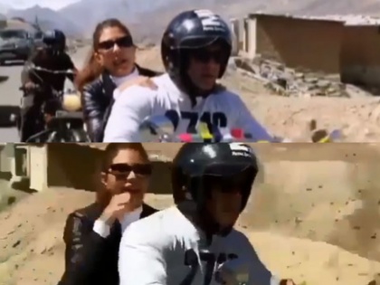 salman khan jacquline fernandiz viral video riding on bike in kashmir race 3 | मोटरसाइकिल पर हसीना को बैकसीट पर बिठा राइडिंग पर निकले सलमान खान, वीडियो हुआ वायरल