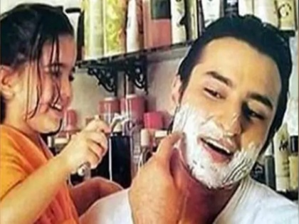 When little Sara Ali Khan helped daddy Saif Ali Khan shave his beard photos viral | सैफ अली खान की दाढ़ी बनाने में क्यूट सी सारा कुछ इस तरह करती थी मदद, वायरल हो रही पुरानी तस्वीरें