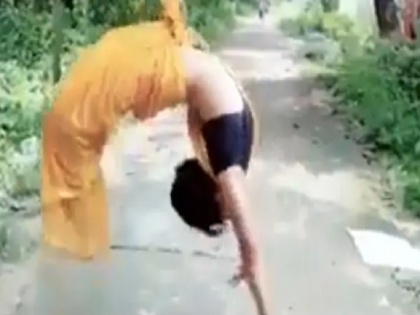 women doing a backflip in saree video goes viral on social media | साड़ी पहनकर लड़की ने किया ऐसा स्टंट, सोशल मीडिया पर मचा तहलका, देखें वायरल वीडियो