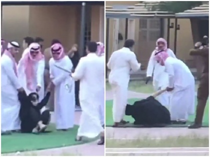 Security forces sat chest of orphan women Saudi Arabia beat pulling hair with stick and belt video viral Khamis Mushait Orphans | Watch: सऊदी अरब में अनाथ लड़कियों के साथ क्रूरता, सीने पर चढ़ें सुरक्षाबल, बाल खिंचकर बेत और बेल्ट से की जमकर पिटाई
